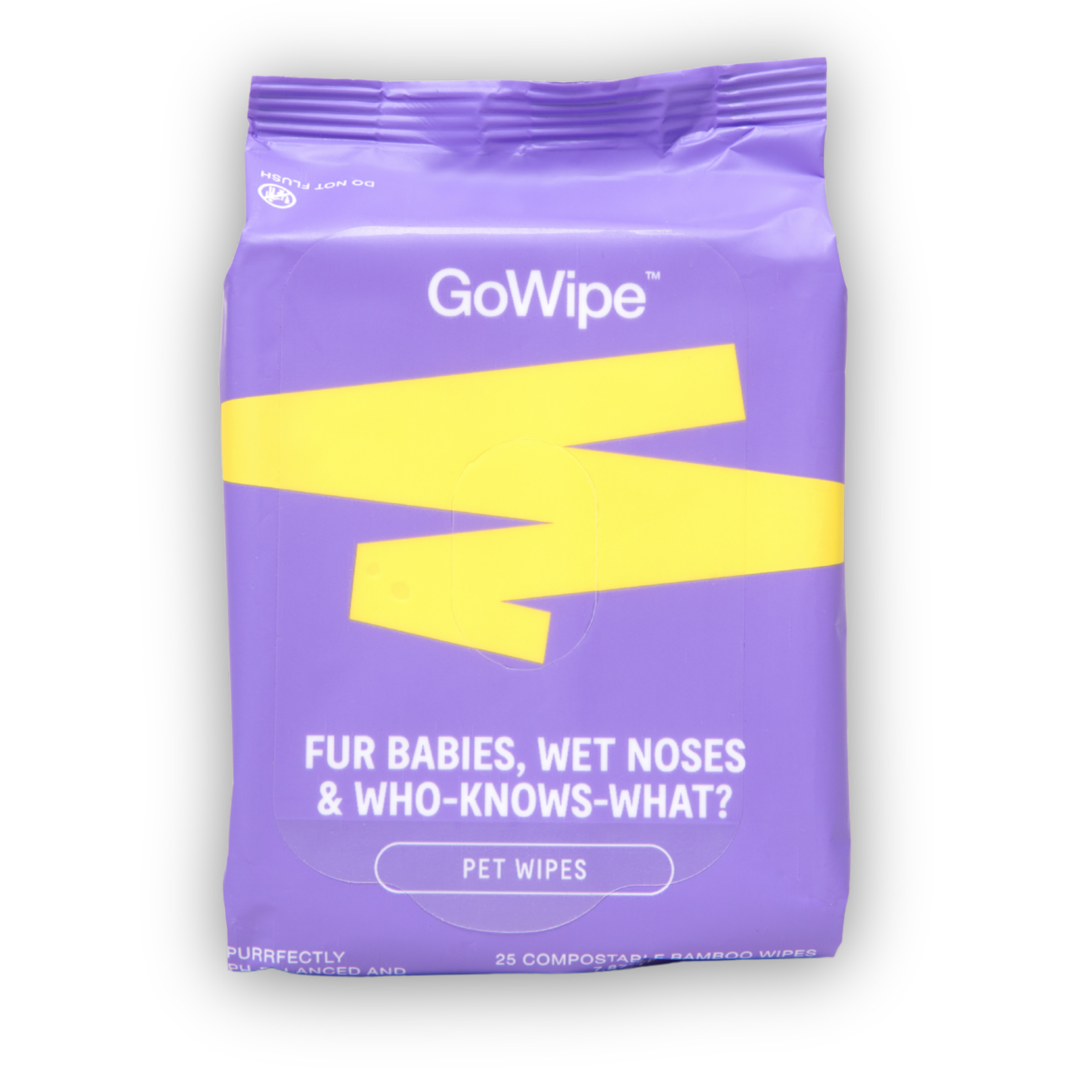 GoWipe Pet Wipes 25 pack of lick-safe bamboo wipes for paws, fur, pet butts, and messy walks